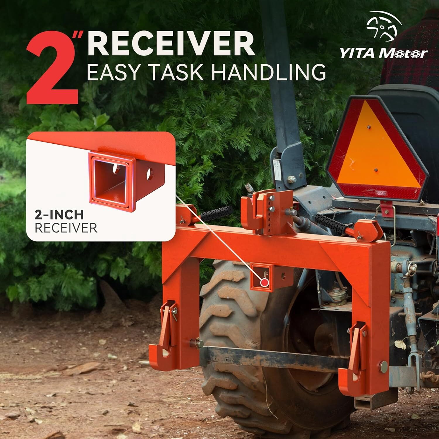 Dextrus Heavy Duty Category 1 Tractor 3 Point Quick Hitch, 3000 LBS Adjustable 5-Position Hook with Universal Adapter & 2 Inch Trailer Receiver, Orange