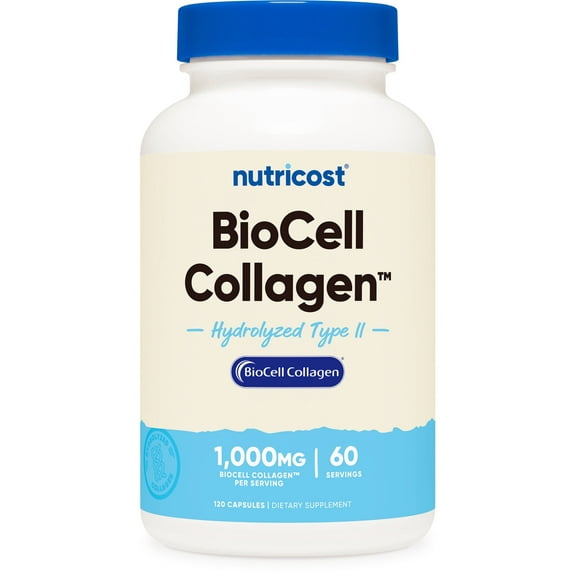 Nutricost BioCell Collagen (1,000mg) 120 Capsules - Hydrolyzed Type II Collagen Supplement, GMO-Free, Gluten-Free, 60 Servings