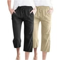 thumbnail image 1 of Timegard 2pc Capri Pants for Women Cotton Linen Elastic Waist Loose Lounge Crop Pants Pockets Solid Color, 1 of 7