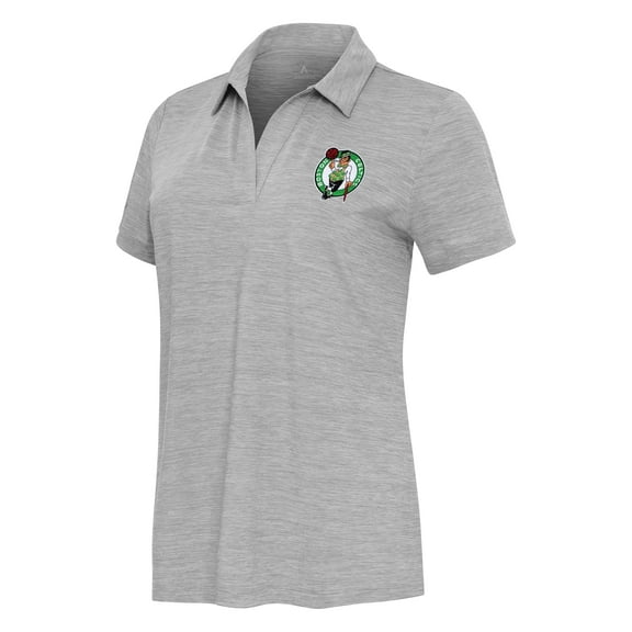Women's  Antigua Heather Gray Boston Celtics Layout V-Neck Polo