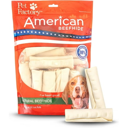 UPC: 0094983282171 | Pet Factory American Beefhide 4-4.5  Rolls Dog Chew Treats – Natural Flavor  22 Count/1 Pack Rolls (4 Inches) Natural 22 Count (Pack of 1)