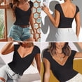 thumbnail image 1 of Camiseta de color liso, manga corta, escote en V profundo, corte ajustado, camiseta con cuello en V profundo, confiabilidad excepcional, 1 of 8
