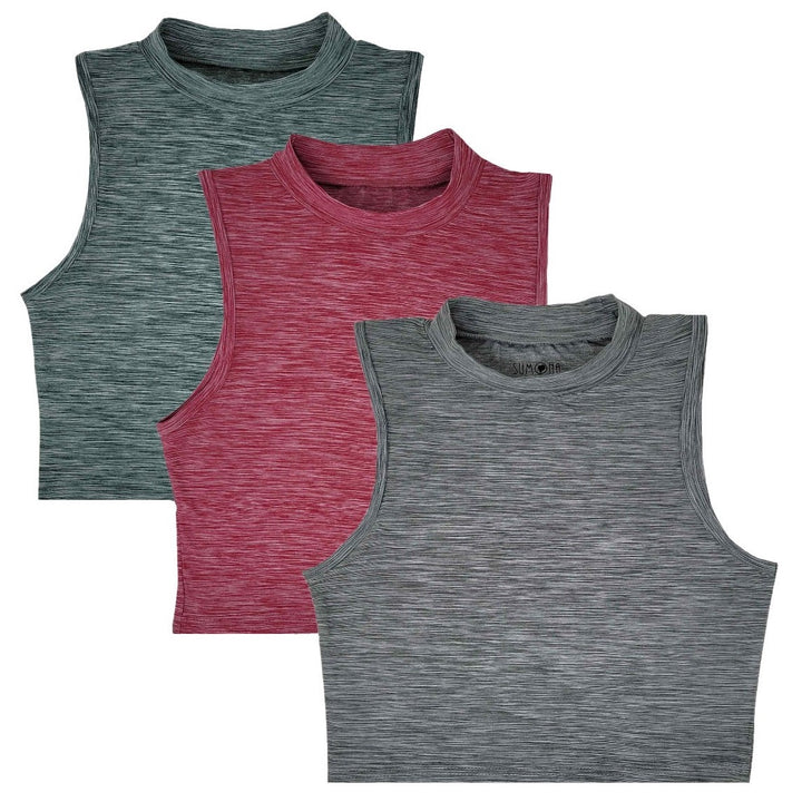 SUMONA Women's Ribbed Tank Top - Soft Basic Round Neck Casual Tee (2-Tone)