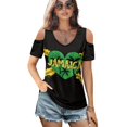 thumbnail image 2 of POLERO Jamaica Heart Print Women's Cold Shoulder Top Casual V Neck Short Sleeve T-Shirt 2026 Fashion Soft Breathable Tunic Sexy Blouse L, 2 of 8