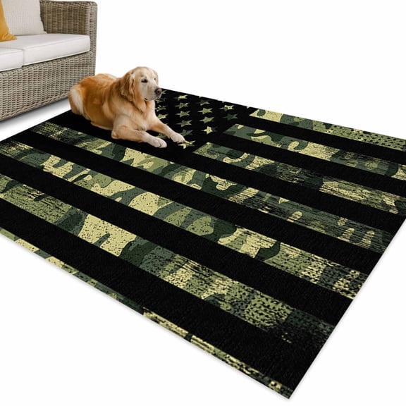 Outdoor Rug 4x6 ft Rustic Green Camo Military Pattern American Flag Waterproof Outdoor Patio Rug Mat Non Slip Outside Area Rugs Carpet for RV,Camping,Porch,Deck,Pool,Balconybackyard,Camouflage