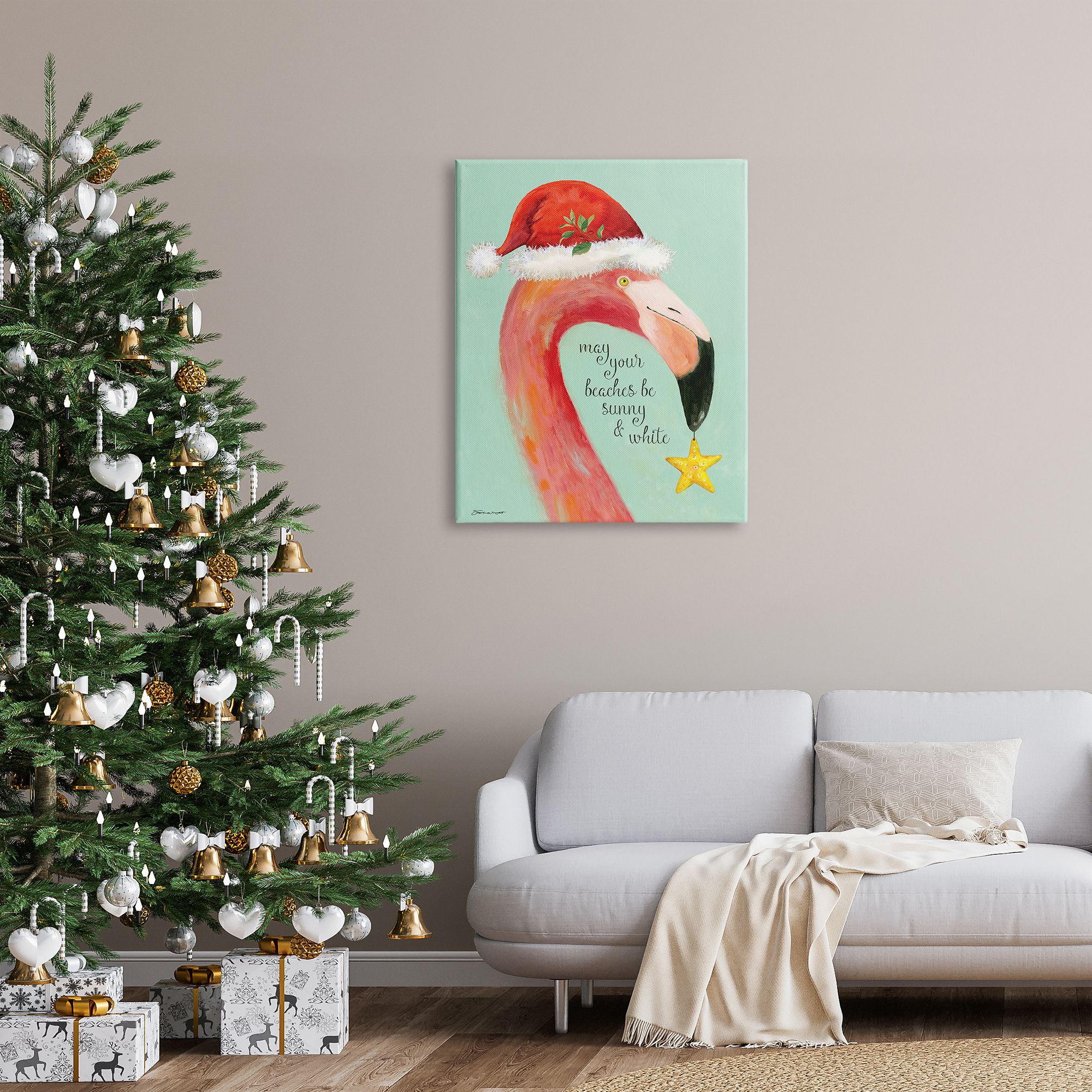 Stupell Industries Beaches Sunny & White Sand Phrase Santa Flamingo, 30 x 40, Design by Stephanie Workman Marrott