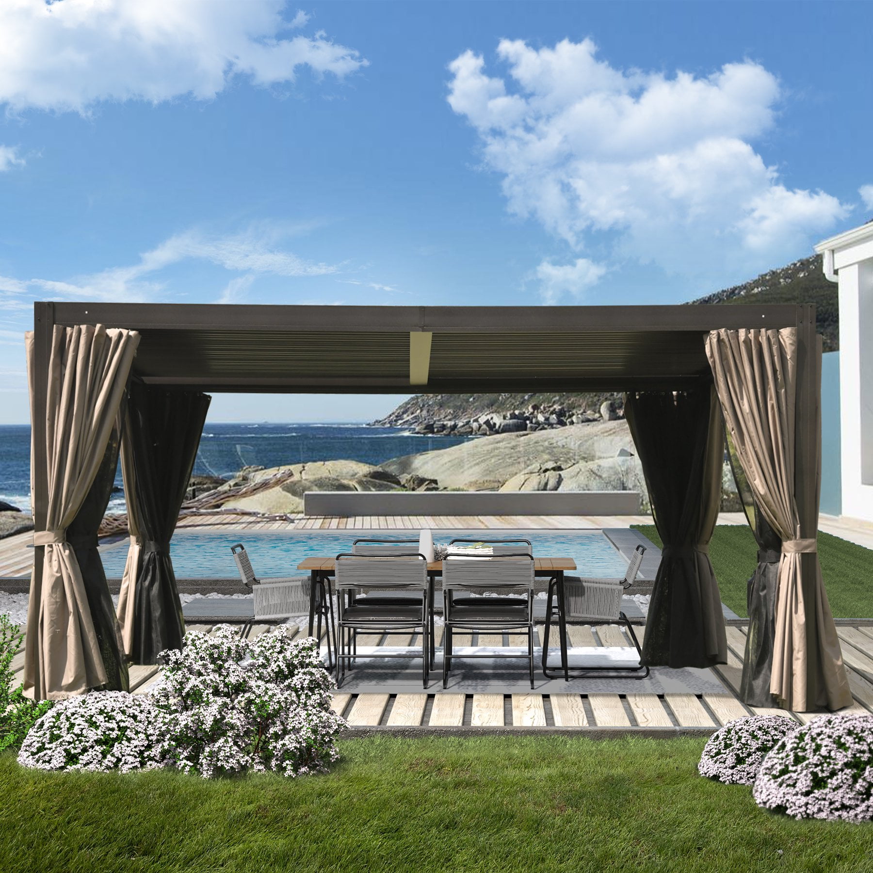 Domi Outdoor Living 10’ X 13’ Outdoor Louvered Pergola Aluminum Patio