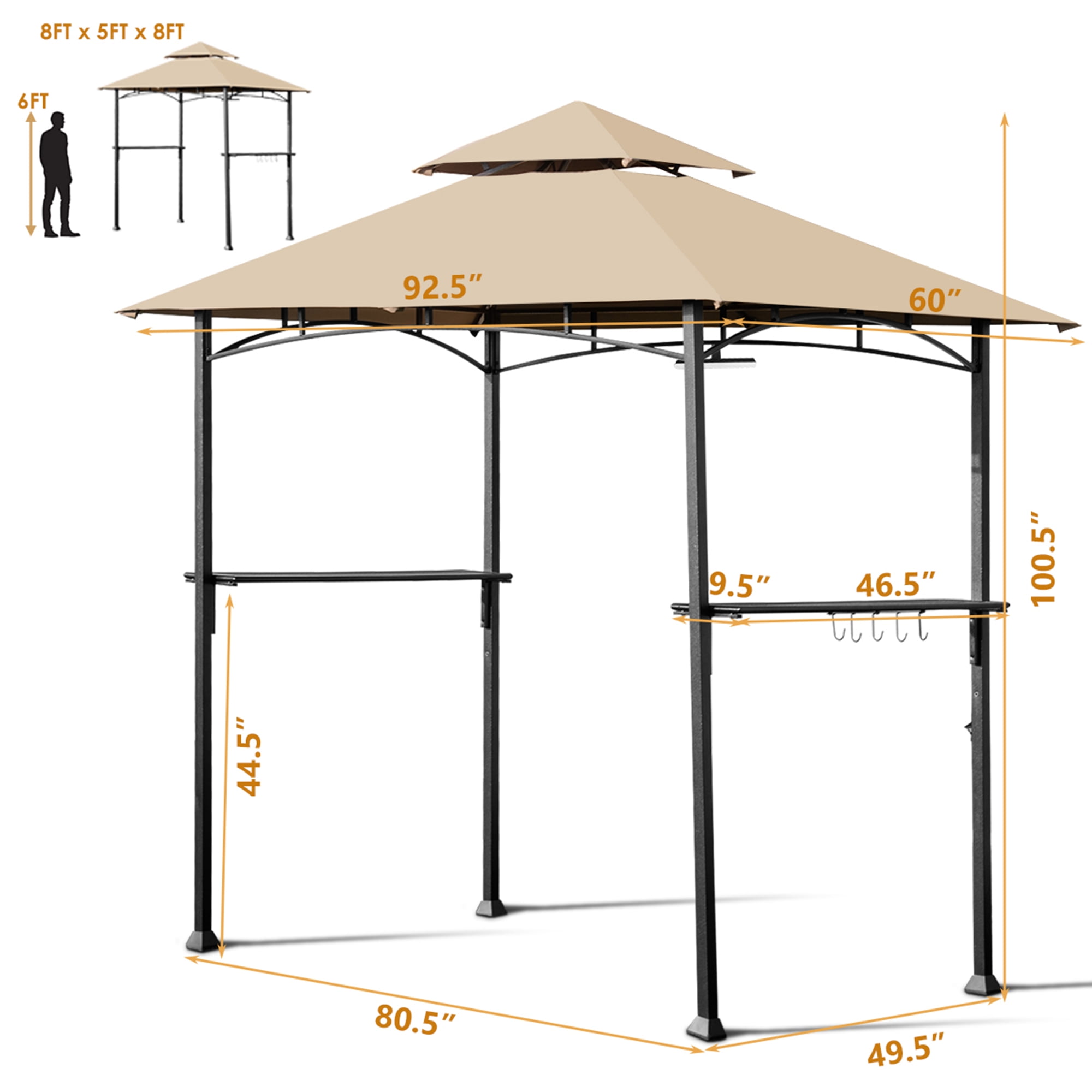 Patiojoy 8' x 5' Outdoor Patio Barbecue Grill Gazebo 2-Tier BBQ tent with LED Lights