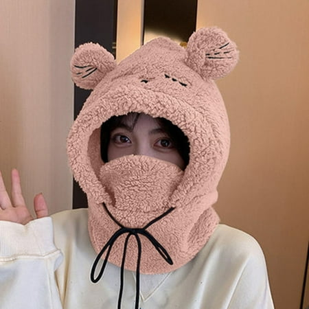 

Hunpta Bomber Hats For Women Warm Plush Belt Mask And Ear Protection Riding Lei Feng Hat Sleeve Seck Bib