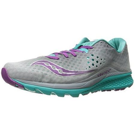 Saucony Women's Kinvara 8 Running Shoe, Grey/Teal/Purple, 8 M