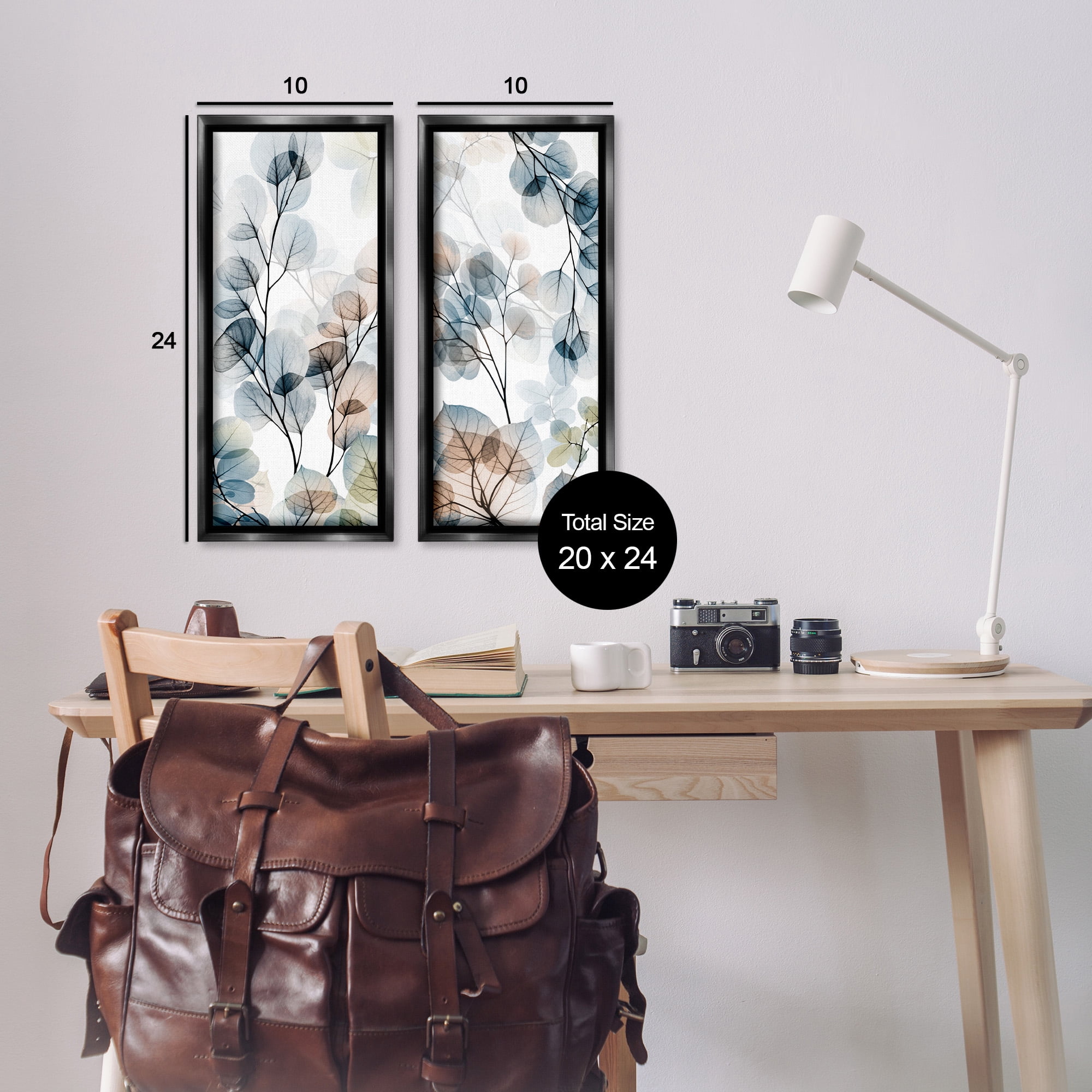 Stupell Industries Elegant Abstract Botanical Plant Leaves Botanical & Floral Photography Black Floater Framed Canvas Art Print Wall Art, 11 x 25, Set of 2