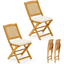 QISHENSHUI 2 Pieces Folding Outdoor Dining Chairs, Acacia Wood Patio Chairs with Soft Cushions, Slatted Backrests and Seats, Outdoor Chairs for Porch, Balcony, Deck and Yard (One-Size,Beige,2)