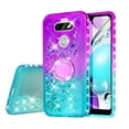 thumbnail image 2 of SOGA Rhinestone Quicksand Cover Cute Girl Phone Case for LG Aristo 5/Phoenix 5/Tribute Monarch/Fortune 3/Risio 4/LG K31 Case with Ring for Magnetic Car Mounts and Lanyard - Purple / Teal, 2 of 5