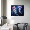thumbnail image 3 of Nawypu Ocean Jellyfish Wall Art Nautical Sea Life Pictures Wall Decor Blue Fantastic Cosmic Canvas Prints Framed Modern Jellyfish Painting Artwork For Bathroom Kitchen Living Room Dining Room Office, 3 of 4