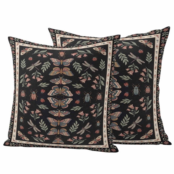 Green Boho Outdoor Waterproof Pillow Covers, Vintage Bohemia Botanical Butterflies Flowers Decorative Square Throw Pillowcase Sofa Cushion Sham for Patio/Couch/Chair, 20"x20" 2 Pack