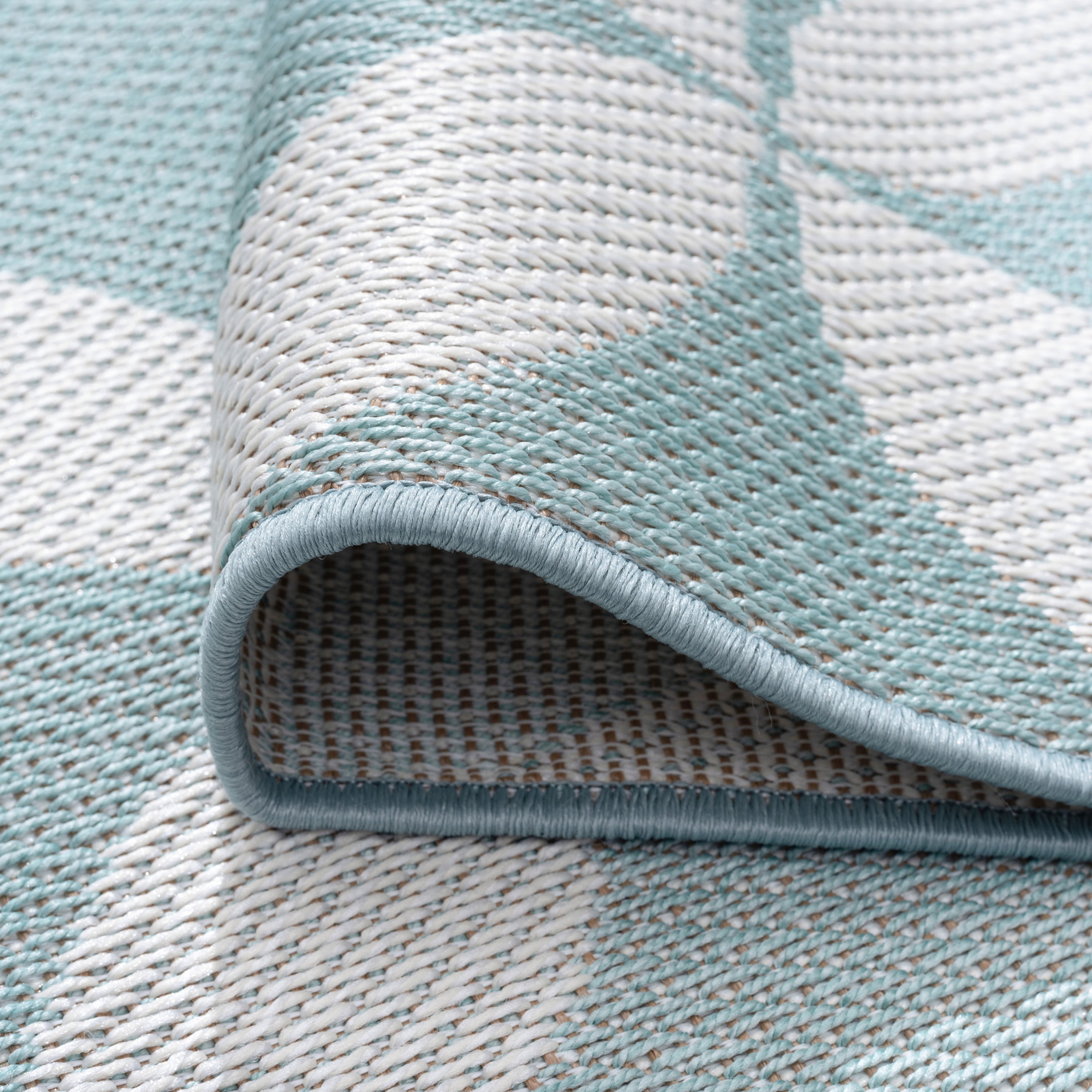 Bliss Rugs Geometric Indoor Outdoor Area Rug for Patio, Porch, Garden | Aqua, 5' x 6'11''