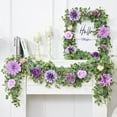 thumbnail image 4 of Waipfaru 2pcs Purple Flower Garland, 6ft Artificial Eucalyptus Garland with Purple Roses Flower, Fake Rose Floral Greenery Garland for Wedding Arch Table Wall Room Decor, 4 of 7