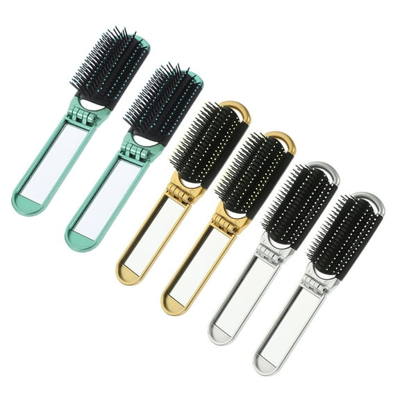 Eease 6pcs Folding Hair Brush Travel Size Detangling Brush Hair Comb Pocket Hair Brush with Mirror