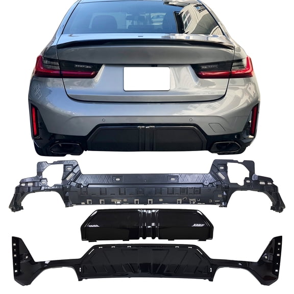 Ikon Motorsports Rear Bumper Diffuser Lip Compatible with 2023-2026 BMW G20 3-Series LCI M340i, MP Style Gloss Black Rear Lower Bumper Protector Lip Spoiler