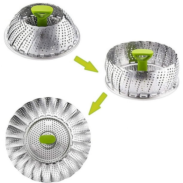 Rejilla de acero inoxidable para cocinar al vapor, pequeña vaporera doméstica, placa de vapor plegable para cocinar al vapor verduras con agua y placa de drenaje para frutas
