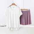 thumbnail image 3 of Akafmk Women's V Neck Pajama Set Short Sleeve T-Shirt with Wide Leg Shorts Loungewear Set, 2-Piece, Sizes M, 3 of 5