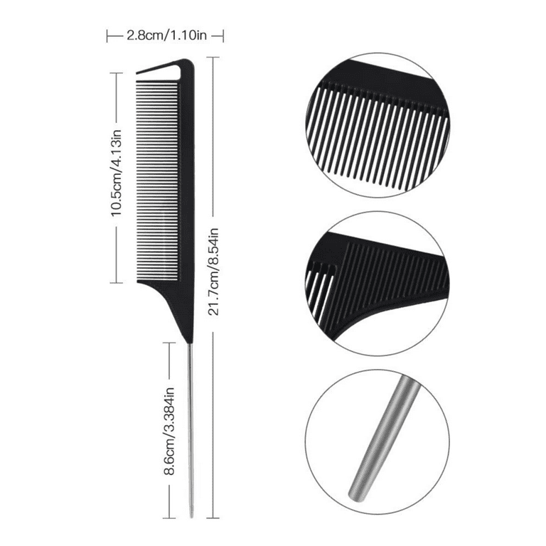 Parting Hair Comb Braids Rat Tail Comb Steel Pin Carbon Fiber Teasing Combs