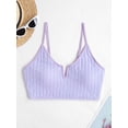 thumbnail image 2 of ZAFUL Women Swimwear Sexy Top Crinkle V Wired Bikini Top Light Purple M, 2 of 5