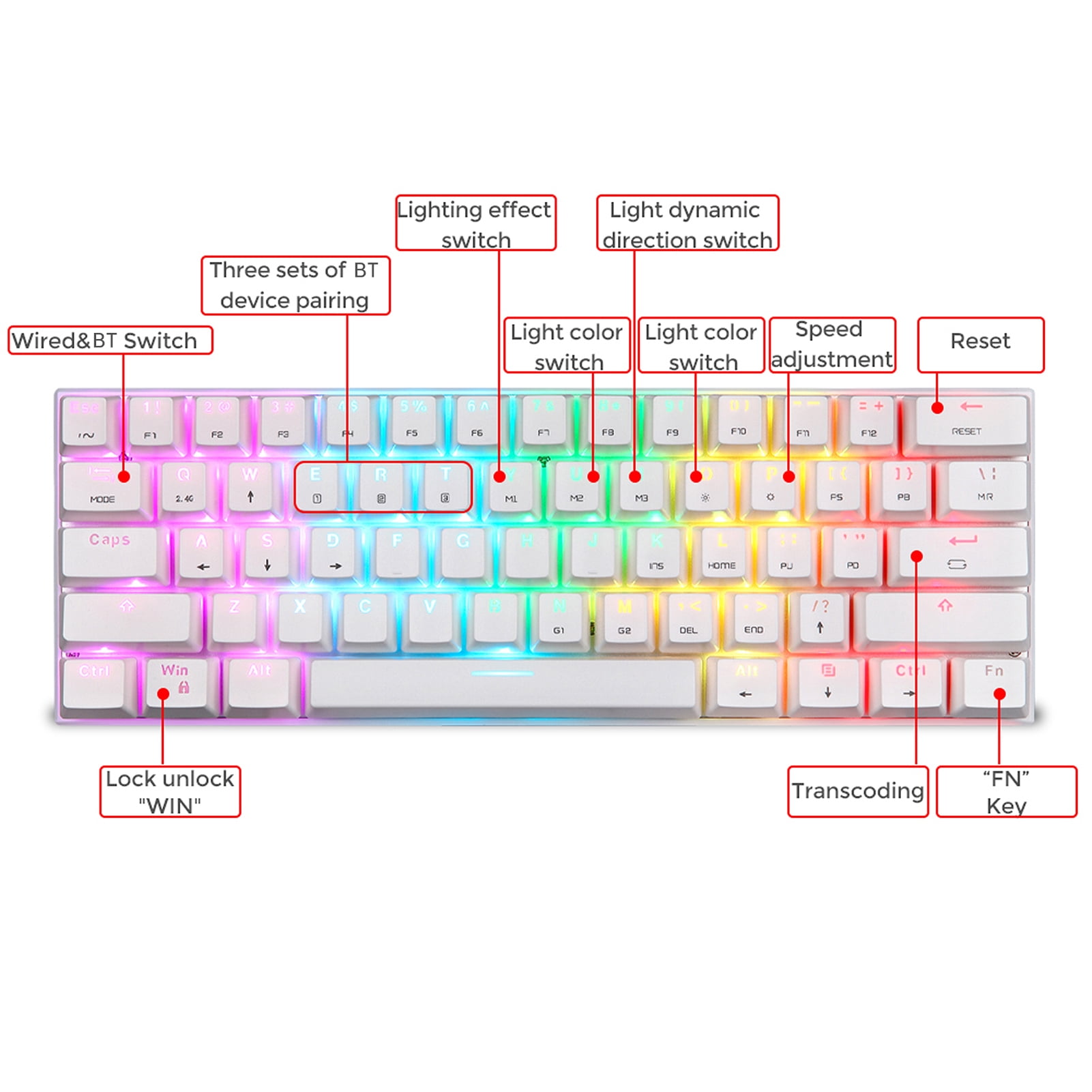Digital Motospeed SK62 BT Wireless Gaming Mechanical Keyboard 61 Keys RGB Backlight Blue Switch Macro Drive For Laptop PC