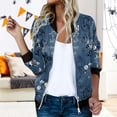 thumbnail image 2 of TTUHYWXI Bomber Jacket Women 2025 Floral Zip Up Zipper Sports Jackets Coats Stand Collar Causal Long Sleeve Lightweight Outerwear Tops (Blue, XL), 2 of 5