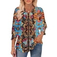 thumbnail image 3 of TaTaai 3/4 Sleeve Top for Women V-Neck with Smocked Cuffs Casual Loose Fit Printed Blouse Fashion Unstructured Print Soft Flowy Shirt for Spring Daily Wear Gift, 3 of 6