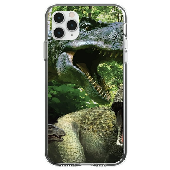 DistinctInk Clear Shockproof Hybrid Case for iPhone 12 Pro MAX (6.7" Screen) - TPU Bumper, Acrylic Back, Tempered Glass Screen Protector - T-Rex Dinosaurs Raptor