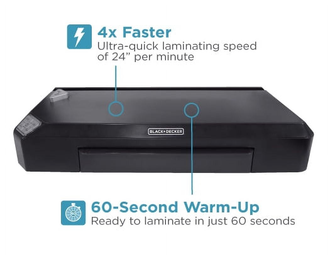 BLACK+DECKER Flash Pro 9.5" Thermal Laminator, 3 mil to 5 mil Thickness, Black