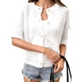 thumbnail image 3 of Women's Hollow Out Short Sleeve Knit Cardigan White S, 3 of 8