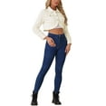 thumbnail image 3 of INSPIRE CHIC Casual Denim Jacket for Women's Collared Button Down Long Sleeve Crop Jean Jackets S Beige, 3 of 7