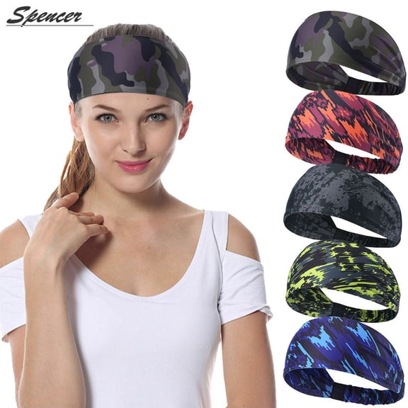 Spencer Men Women Sports Sweatband Elastic Wicking Non Slip Headbands for Running Yoga Travel Fitness Headscarf "Grey"