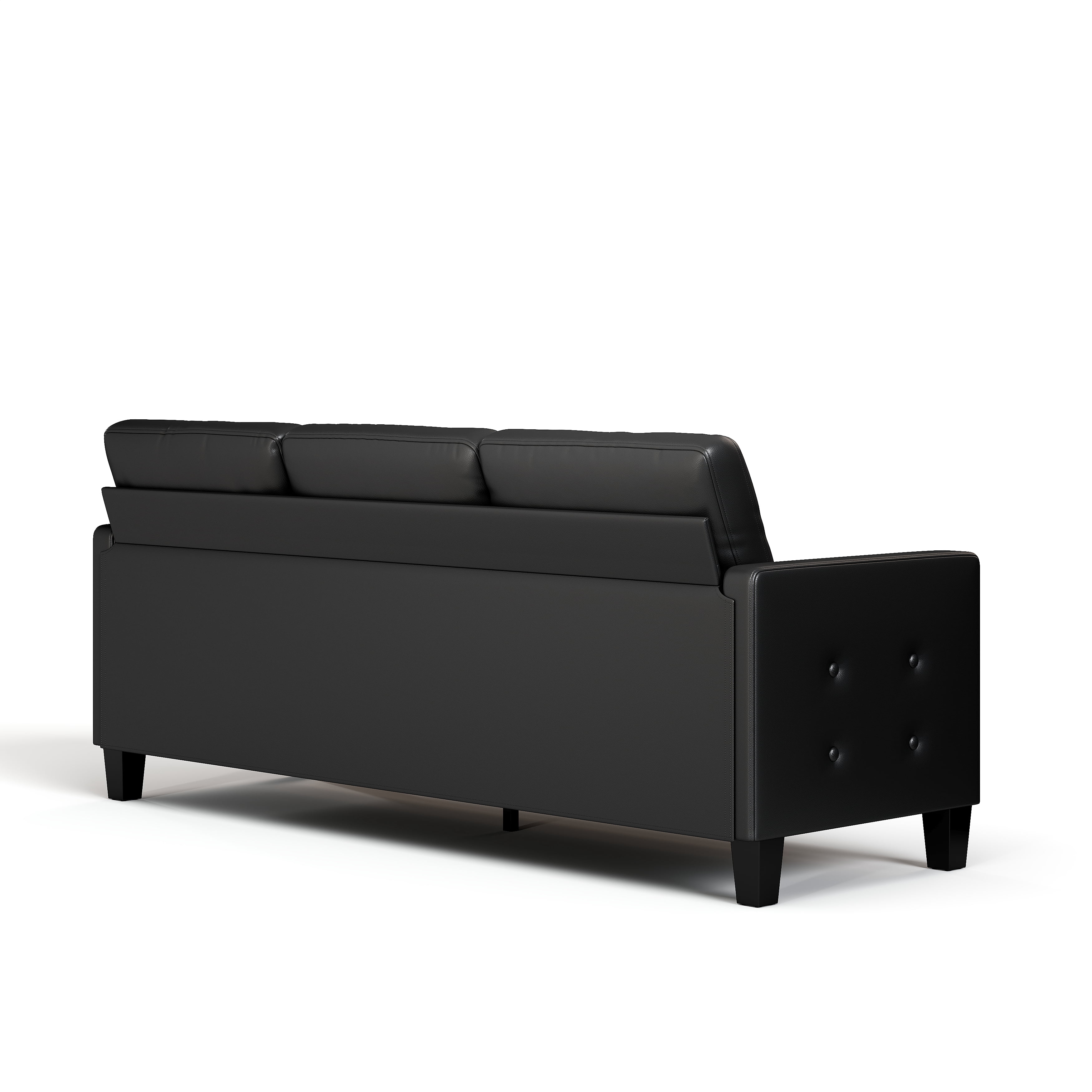 Coewske 72" W PU Leather 3 Seater Couch Sofa with USB Ports for Living Room Apartment Bedroom, Black