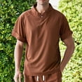 thumbnail image 1 of Camisa Elvqul de Hombre Algodón Casuales Café Manga Corta sin Estampado Solapa Abotonada, 1 of 7