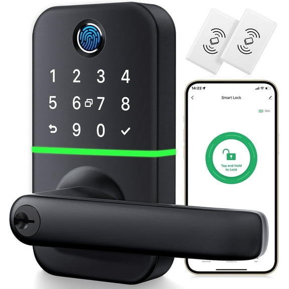 Keypad Smart Door Lock with Handle: Kucacci Keyless Entry Fingerprint Lock - Digital Code Handle with Keypad - Electronic Smart Knob for Front Door - Deadbolt Alternative with App - Easy Installation