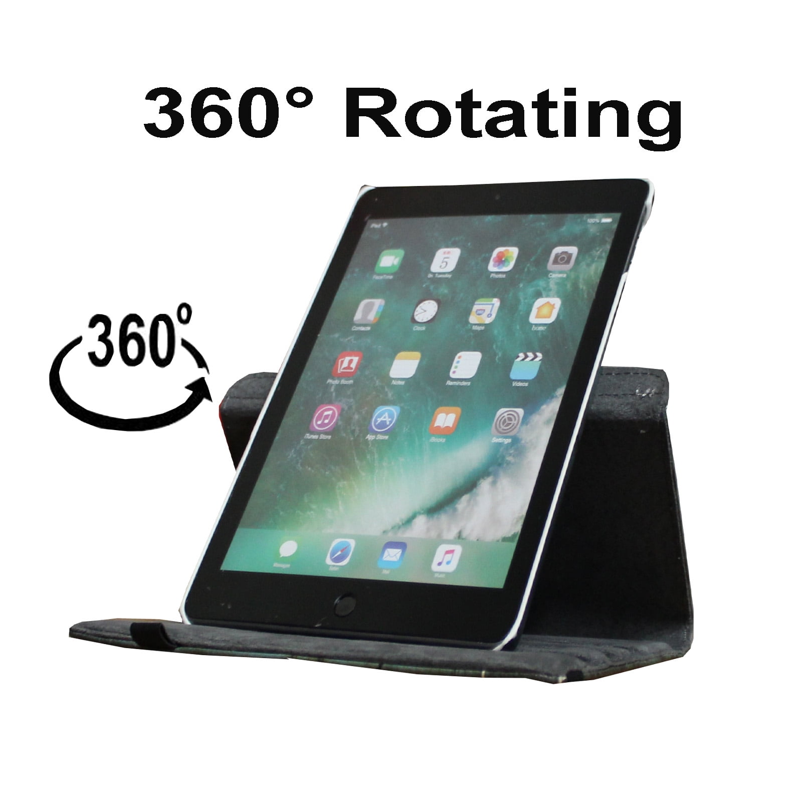 JYtrend Smart Case for iPad 5th / 6th Generation with Pencil Holder, Rotating Stand Magnetic Auto Wake Up/Sleep Cover for 2017 / 2018 iPad 9.7 Model A1893 A1954 A1822 A1823 (Butterfly Flower)