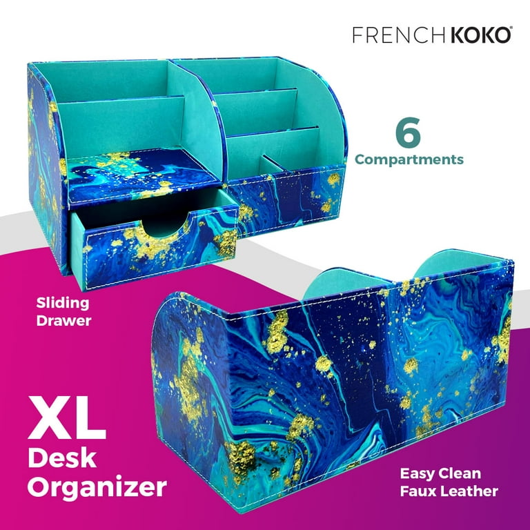 French KOKO Large PU Leather Desk Organizer Pen Holder Office