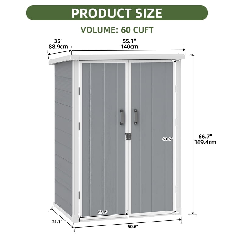 Uforic 60 Cu.Ft Outdoor Storage Shed, Weatherproof Tall Plastic
