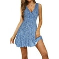 thumbnail image 3 of Women's 2025 New Summer Sleeveless Sexy Wrap V Neck Floral Sundress Mini Dress, 3 of 10