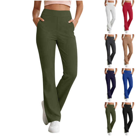 SeekIslan Women's Bootcut Yoga Pants High Waist Work Pants with Side Pockets for Casual Office Daily