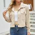 thumbnail image 4 of Women's Casual Stand Collar Thickened Solid Color Blouse With Double Pockets And Button Closure Jacket Women Dressy Womens Fashion for Work Clothes for Women Tan Fall Jacket for Women Womens Casual, 4 of 6