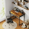 thumbnail image 2 of Small White Desk with Drawers - for Bedroom, 32 Inch Home Office Computer Desk with Fabric Storage Drawer and Bag, Study Writing Table for Small Spaces, Rustic Brown, 2 of 18