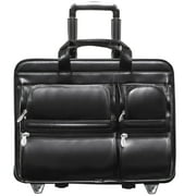 Mcklein 17" Clinton Leather 2-in-1 Removable-Wheeled Laptop Case 88445 - Black