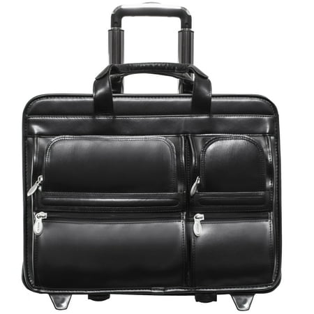 Mcklein 17" Clinton Leather 2-in-1 Removable-Wheeled Laptop Case 88445 - Black
