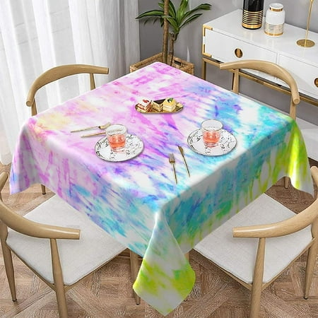 Square Table Cloth 60" X 60" Washable Table Cover Tie Dye Waterproof Tablecloths for Kitchen and Dining Room Wedding and Parties