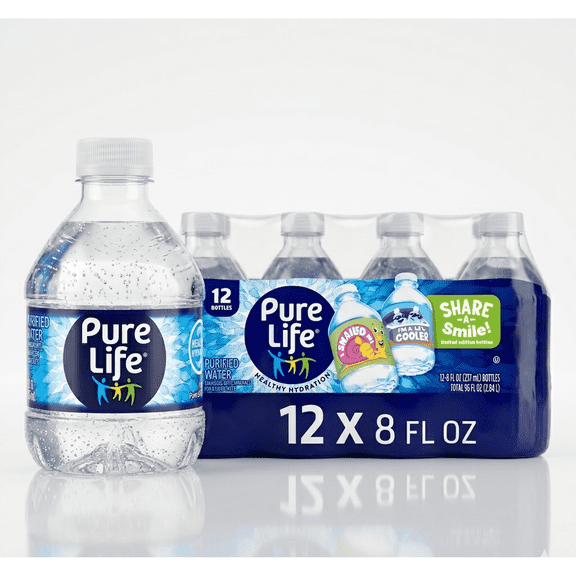 Pure Life Purified Water, 8 fl oz, 12-pack Plastic Bottles