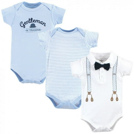 UPC: 0660168723434 | Little Treasure Baby Boy Cotton Bodysuits 3pk  Light Blue Suspenders  6-9 Months